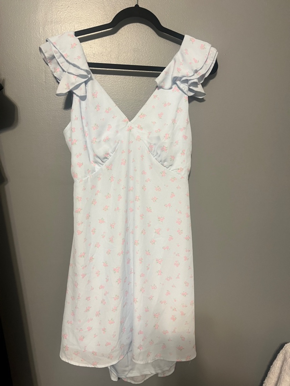Altar'd State Light Blue Chemise with Pink Floral Ruffles